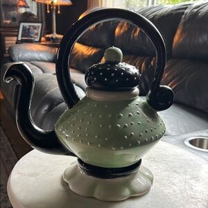 Green and Black Ceramic Teapot with Decorative Studs - Brand Unavailable